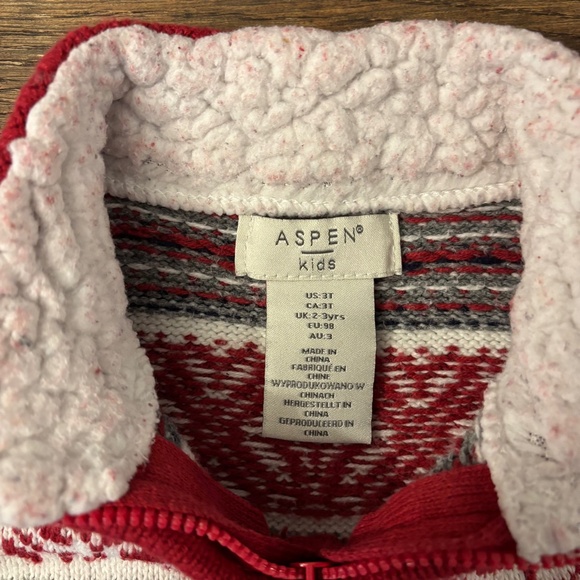 Aspen Kids Warm Read White and Gray Christmas Sweater with Bears Fleece Lined - Picture 6 of 7